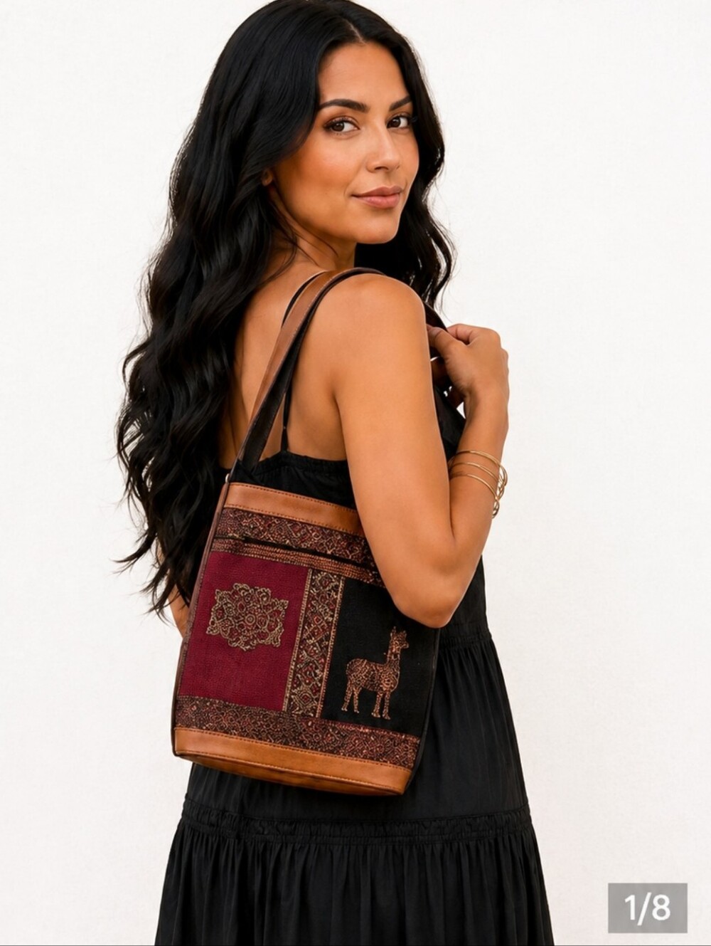 Artisan Llama Crossbody Bag Boho Woven Textile Embossed Purse